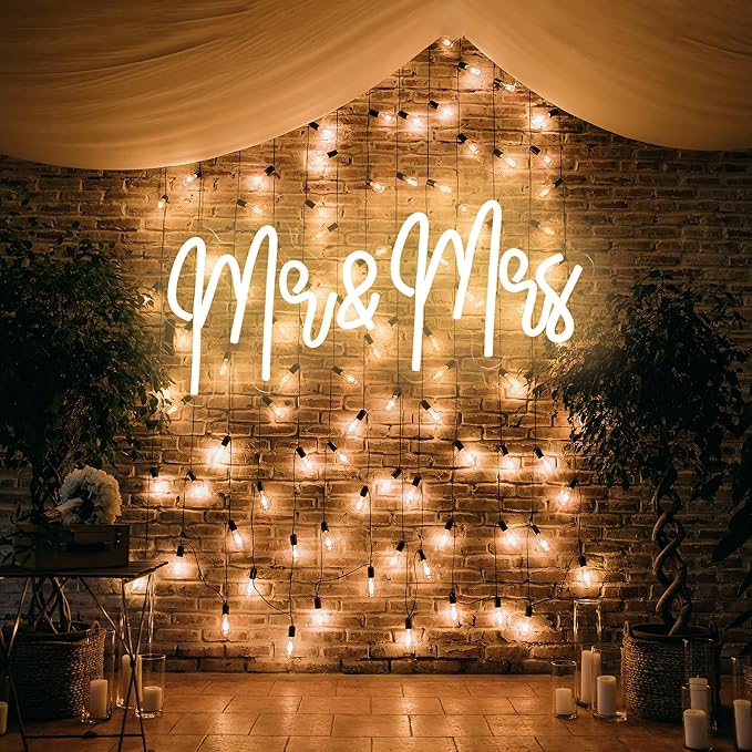 Mr and Mrs Neon Sign for Wedding Party Decoration Wedding Decor Neon Sign for Anniversary Backdrop Wall Decor Decoration Background Newlywed Gift(17 * 7.2in)