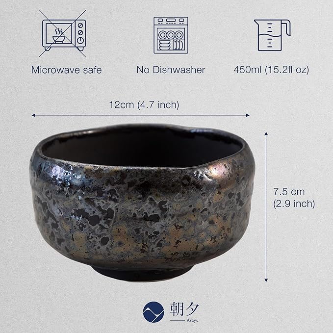 Asayu Japan Matcha Bowl, Handmade in Gifu Japanese Ceramic Chawan, 600ml, Dishwasher Safe for Tea Ceremoney, Green Tea, Pottery - Shirogane