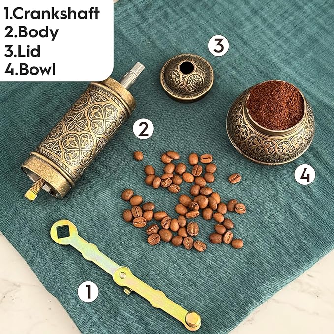 Decorative Handmade Coffee Grinder, Refillable Turkish Spice Mill, Manual Coffee Mill with Handle, Coffee Grinder Metal with Hand Crank 18 cm-7.1 inch (Antique)