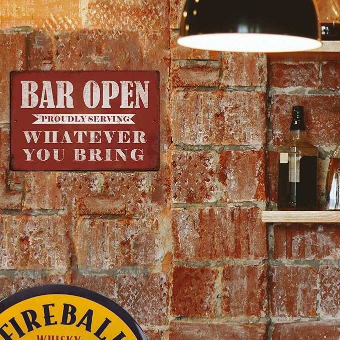 Putuo Decor Bar Open Metal Tin Sign Bar Man Cave Funny Wall Decor, 8"x12"