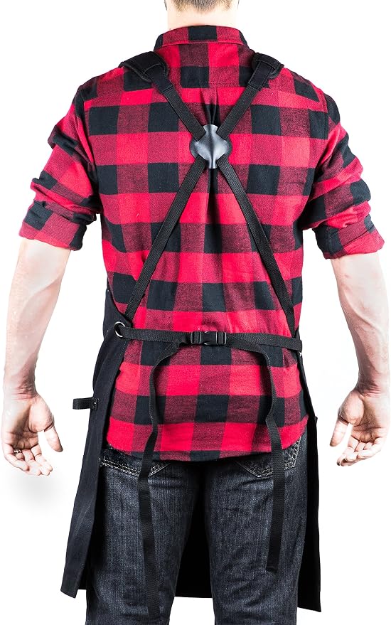 Hudson Durable Goods Deluxe Edition Waxed Canvas Tool Apron for Men and Women, Heavy Duty Work Apron with Front Pockets, Adjustable Padded Straps, Quick Release Buckle, Crossback - One Size, Black - Image 2