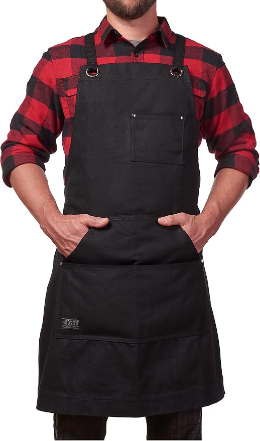 Hudson Durable Goods Heavy Duty Waxed Canvas Apron for Men and Women, Adjustable Crossback Work Apron with Tool Pockets, Water-Resistant - Fits up to XXL, Black - Image 2