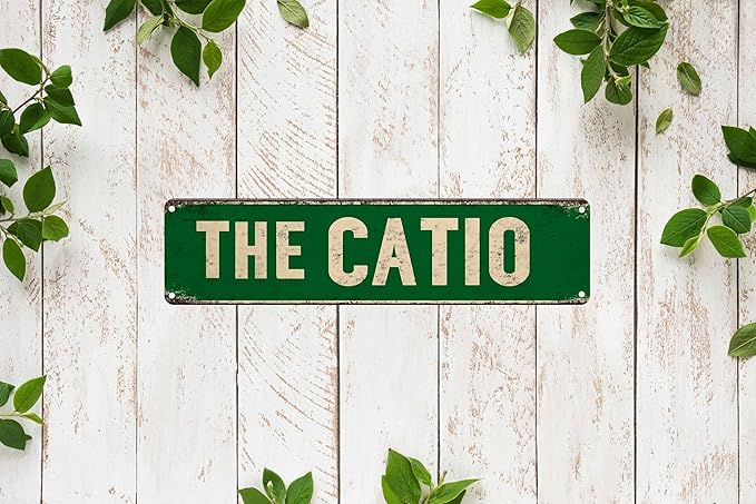 The Catio Metal Sign 4x16in Funny Cat Patio Plaque for Garden House Indoor Wall Nursery Home Decor Gift