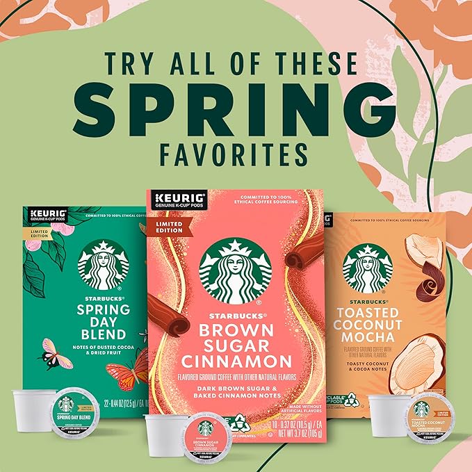 Starbucks K-Cup Coffee Pods, Flavored Hot or Iced Coffee, Brown Sugar Cinnamon, 60 Keurig Pods