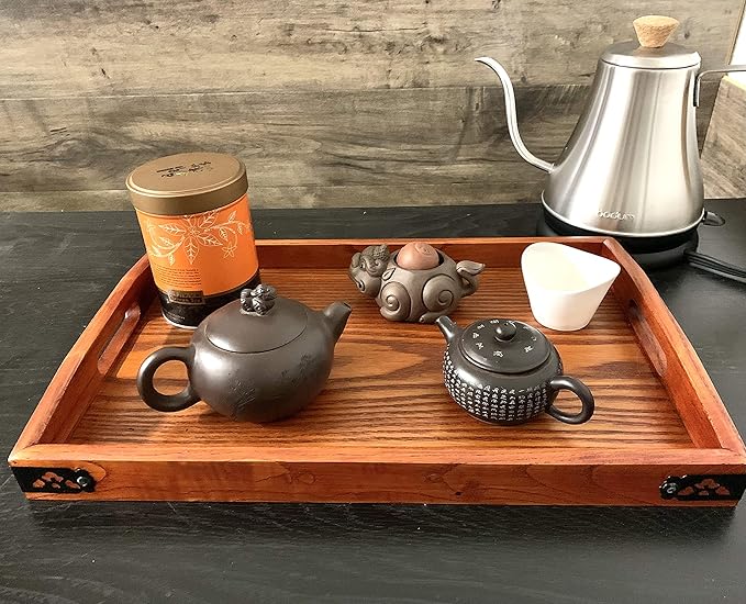 JapanBargain 1608, Wooden Serving Tay with Handle Rectangle Butler Tray Breakfast Lunch Bento Dinner Tray Tea Serving Tray Platter, 16.5 x 10.75 inch