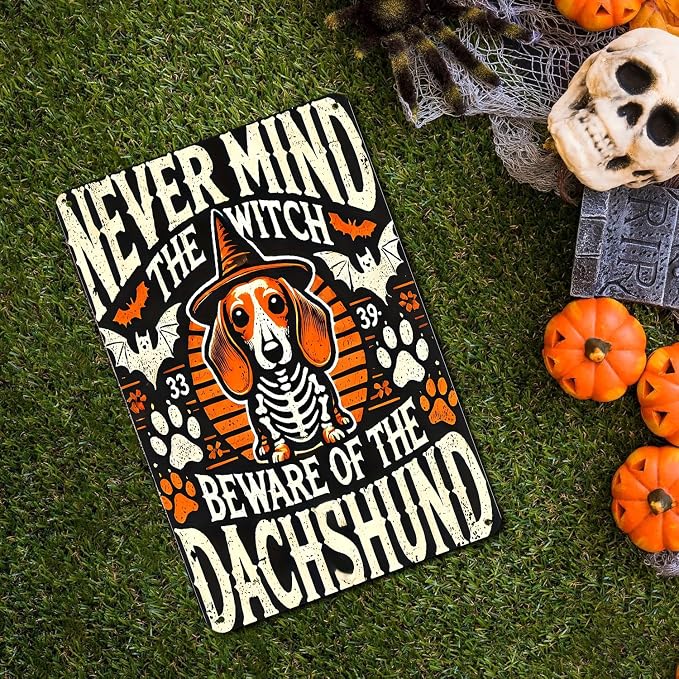 Dachshund Halloween Decor Sign Vintage Witch Metal Signs for Outdoor Patio Garden Home Bedroom Porch Wall Decor 8 X 12 in - Image 3