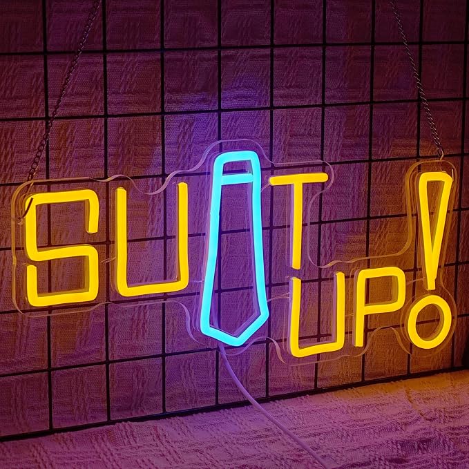 Suit up Neon Sign USB Powered Motivational Word Neon Light Sign Dimmable Fashion Man Tie LED Light Sign for Clothing Store Suit Shop Dressing Room Cloakroom Office Man Cave Party Wall Decor - Image 2