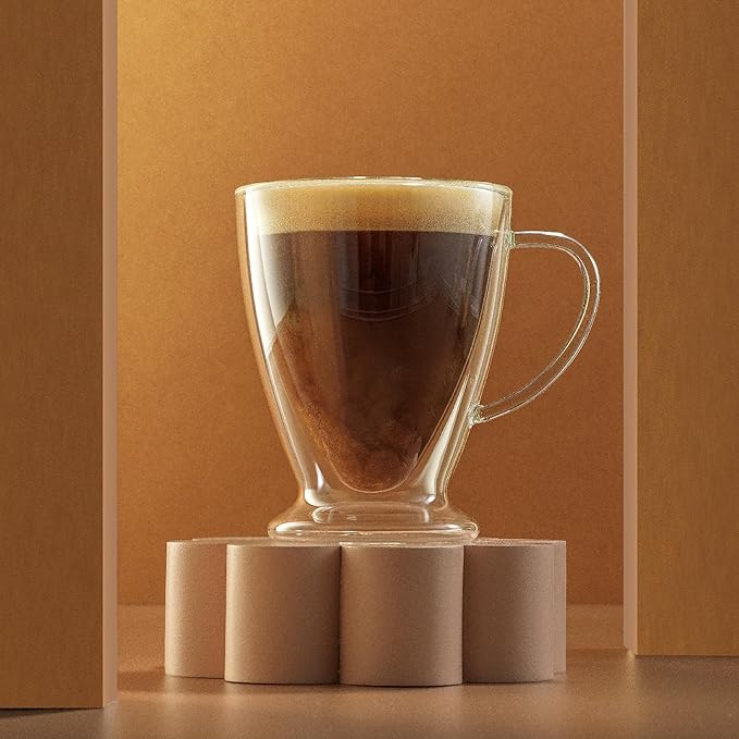 JoyJolt Declan Irish Double Wall Insulated Glass Coffee Cups (Set of 2) -15-Ounces