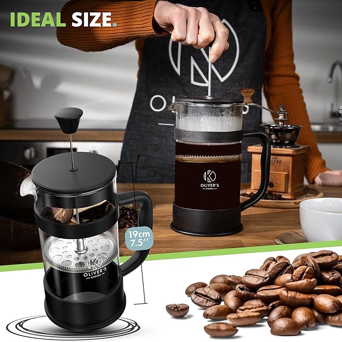 Oliver's Kitchen ® 1 Liter French Press Coffee Maker - A Cafetiere Designed Exclusively for Coffee Lovers - Enjoy Pure Authentic Coffee At Home - Stylish Design with Heat Resistant Thickened Glass