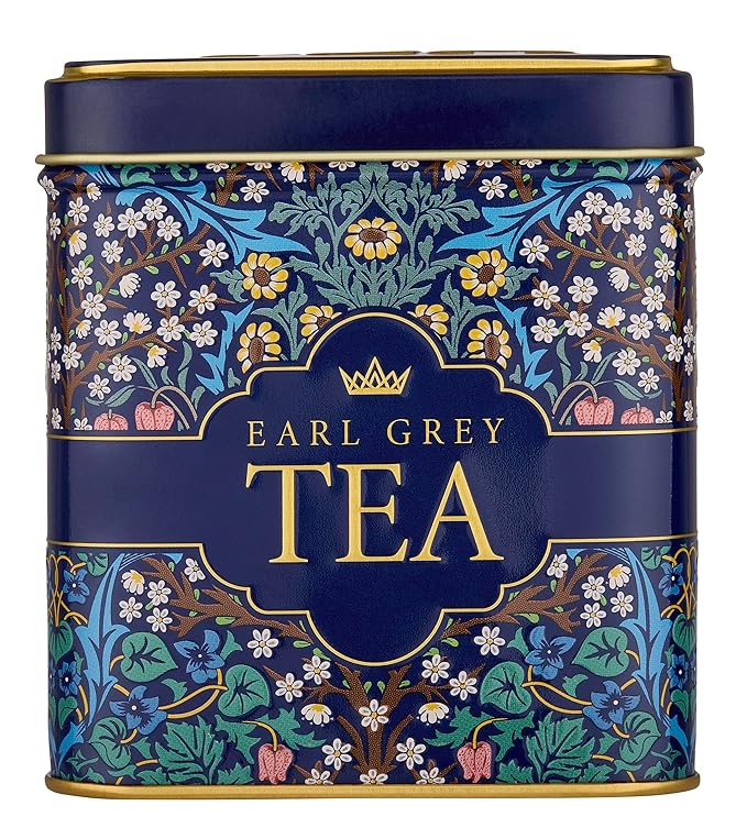 New English Teas Victorian Garden Tea Tin with 32 English Breakfast Teabags – Tapestry Inspired Tin with Decorative Pink Florals (Earl Grey)