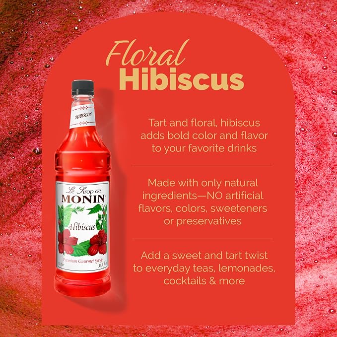 Monin - Hibiscus Syrup, Unique Floral Flavor, Great for Cocktails, Teas, & Lemonades, Gluten-Free, Non-GMO (1 Liter) - Image 3
