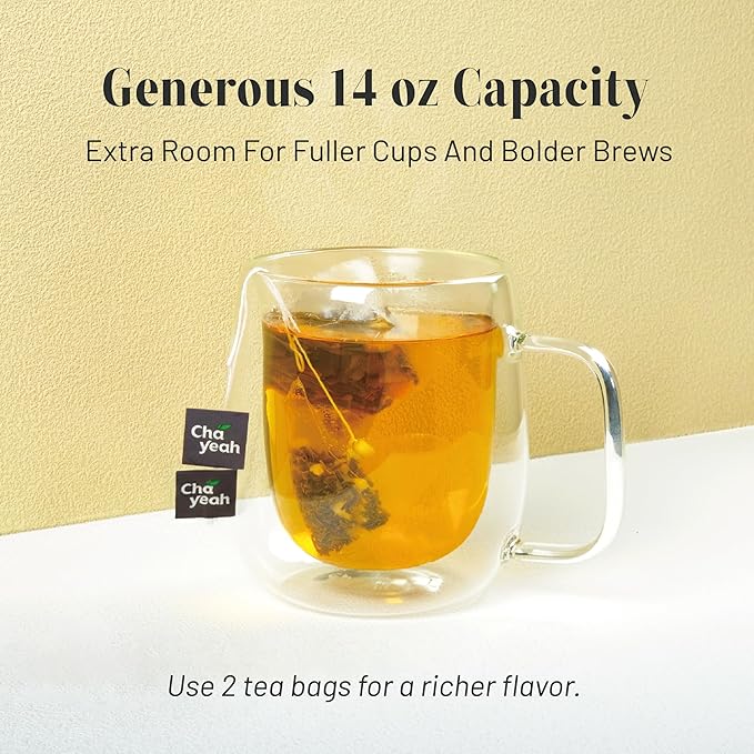 Double Wall Glasses, 14 OZ Insulated Mugs with Handle, Perfect for Tea, Coffee, Water, and More (Set of 2)