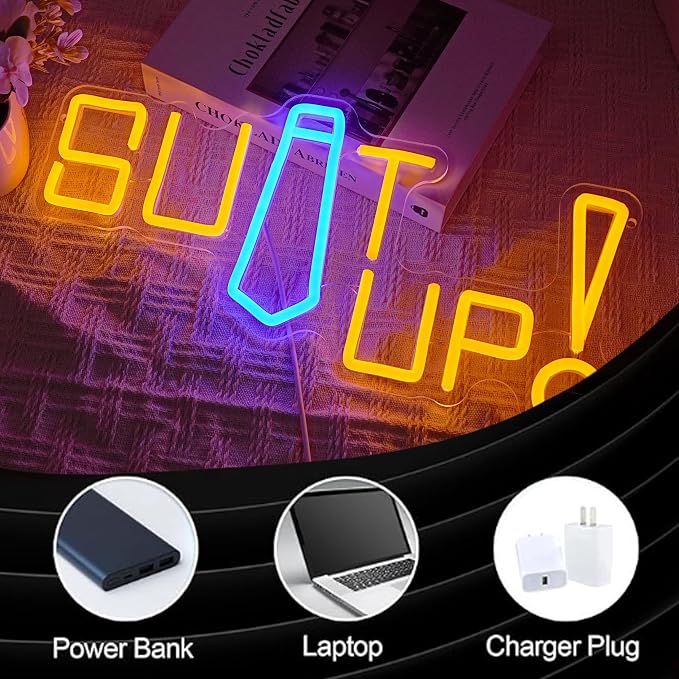 Suit up Neon Sign USB Powered Motivational Word Neon Light Sign Dimmable Fashion Man Tie LED Light Sign for Clothing Store Suit Shop Dressing Room Cloakroom Office Man Cave Party Wall Decor - Image 3