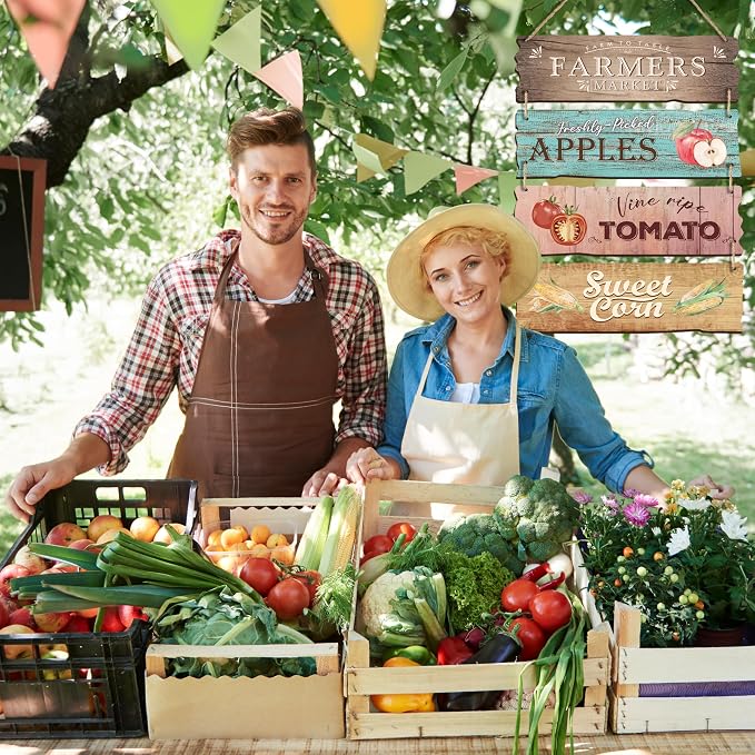 4 Pcs Wooden Signs For Farmers' Markets, Signs For Fresh Food In Farmers' Markets, Kitchen And Cafe Bar Decorations, Wall Decorations Artwork,Rustic Wooden Decorative Gifts-01 - Image 2