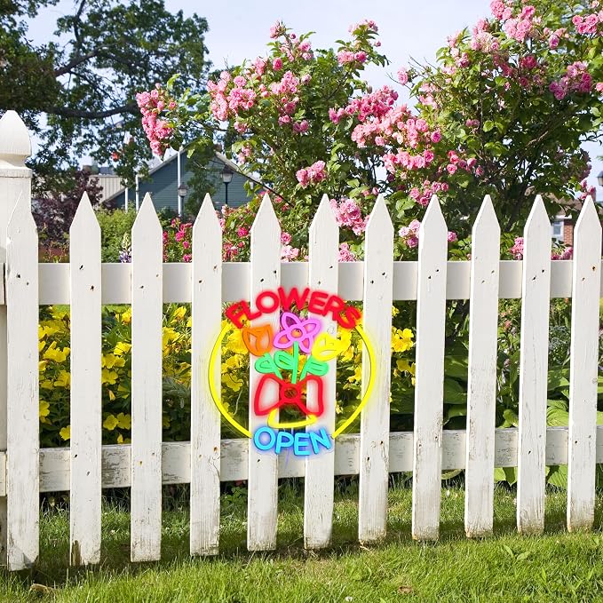 Flowers Open Neon Sign for Business Decor Dimmable Beautiful Flower Shop Neon Light Sign Bright Open Light up Sign for Florist Garden Supermarket Souvenir Store Bar Home Party Window Art Wall - Image 6