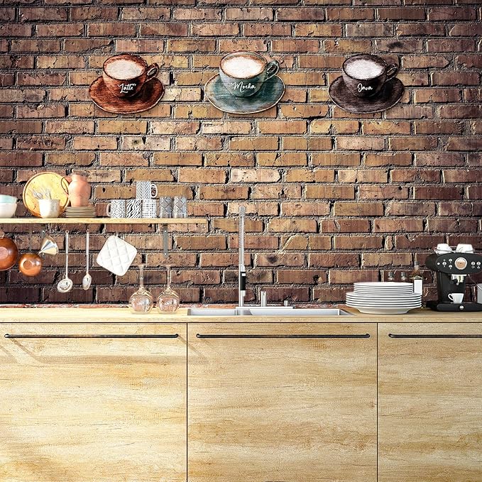 Blulu 3 Pcs Coffee Wooden Wall Art Decor with Metal Hook Coffee Cup Wooden Wall Sign Retro Latte Mocha Sign Farmhouse Decoration for Kitchen Dessert Shop Home Door