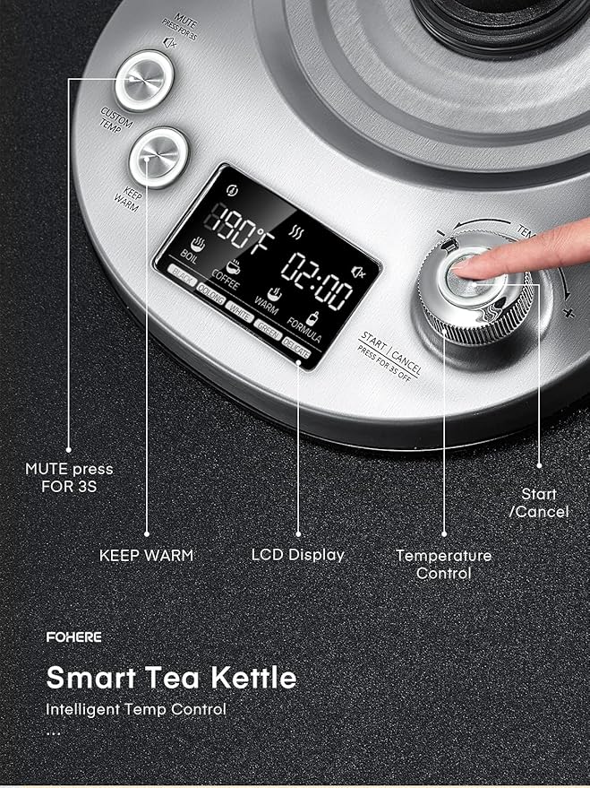 Electric Tea Kettle, 9 Temperature Control Presets Glass Kettle, 1200W Tea Pot with Removable Infuser, 2 Hours Keep Warm, 1.7 Liter Electric Kettles, Borosilicate Glass & Stainless Steel