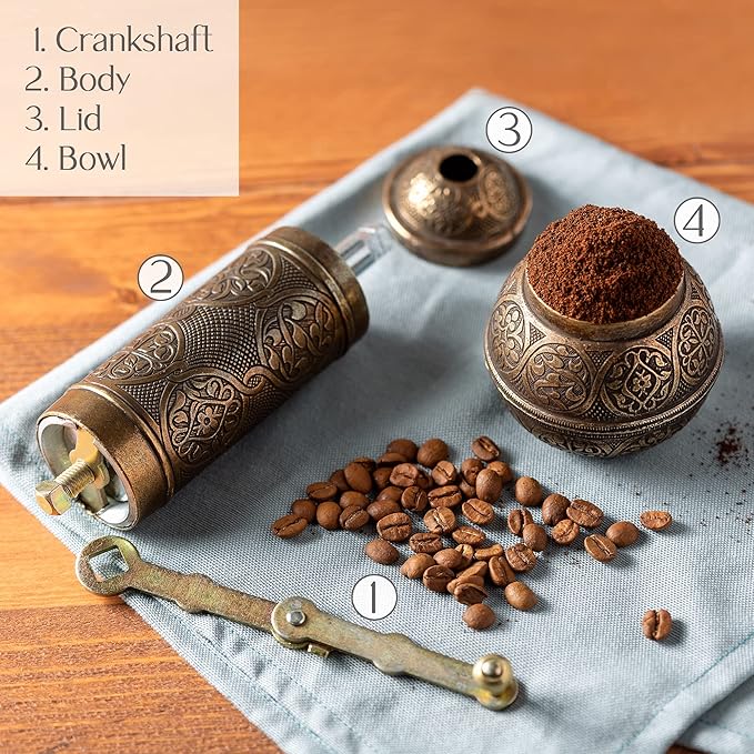 Crystalia Refillable Coffee Grinder, Authentic Manual Mill with Adjustable Grinder, Metal Coffee Mill with Handle, Antique Coffe Grinder with Hand Crank, Adjustable Coarseness