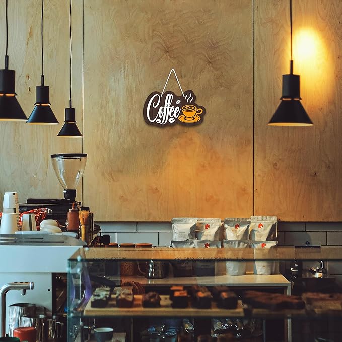 Coffee Bar Sign for Wall Decor, Hanging Coffee Sign for Cafe Station, Farmhouse Cafe Sign for Kitchen Hot Drink Shop,7.3x4.4 Inch