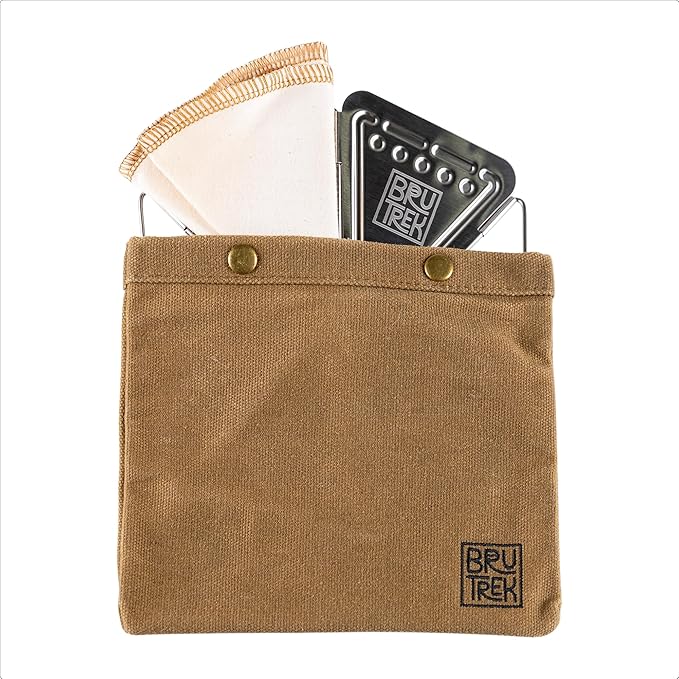 Planetary Design BruTrek Collapsible Pour Over Camping Coffee Maker - Stainless Steel Pour Over, Reusable Cotton CoffeeSock Filters, Canvas Carrying Bag, Compact, Lightweight Design