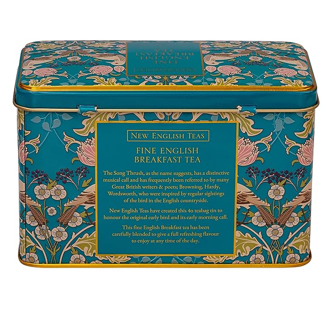 New English Teas Song Thrush & Berries Tea Tin with 40 English Breakfast Teabags