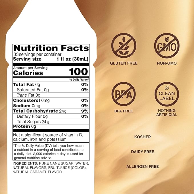 Monin - Caramel Syrup, Rich and Buttery, Great for Desserts, Coffee, and Cocktails, Gluten-Free, Non-GMO (1 Liter, 4-Pack)