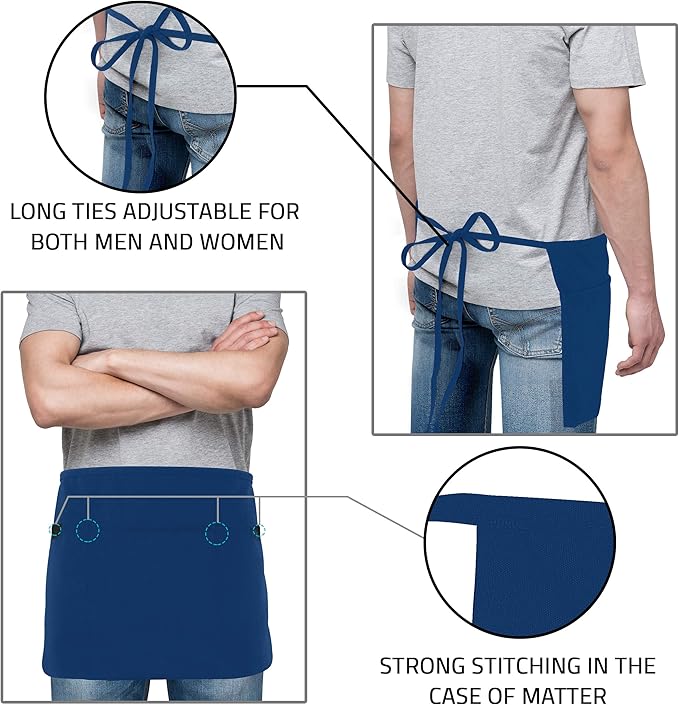Utopia Wear 4 Pack Server Aprons with 3 Pockets, Waiter and Waitress Waist Aprons for Women with Pockets, Men Short Aprons