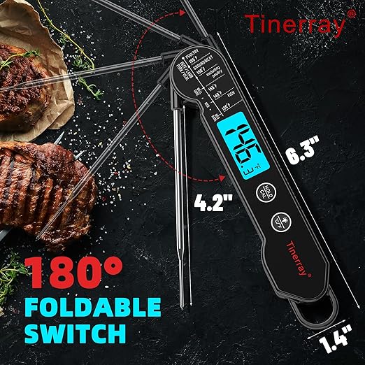 Digital Meat Thermometer for Chef Gifts Cooking, Grilling & BBQ - Ultra-Fast Instant Read Thermometer with Waterproof Design,Backlight & Calibration - Perfect for Deep Frying, Turkey, Beef (Black)