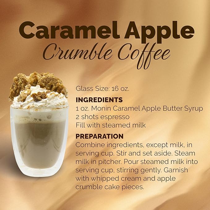 Monin - Caramel Apple Butter Syrup, Buttery Caramel and Cooked Apple Flavor, Natural Flavors, Great for Hot Lattes, Ciders, and Seasonal Cocktails, Non-GMO, Gluten-Free (1 Liter)