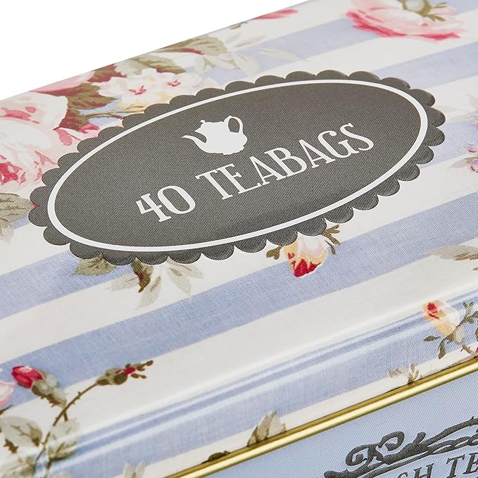 New English Teas Vintage Floral Tea Tin with 40 Earl Grey Teabags with Bergamot Flavouring