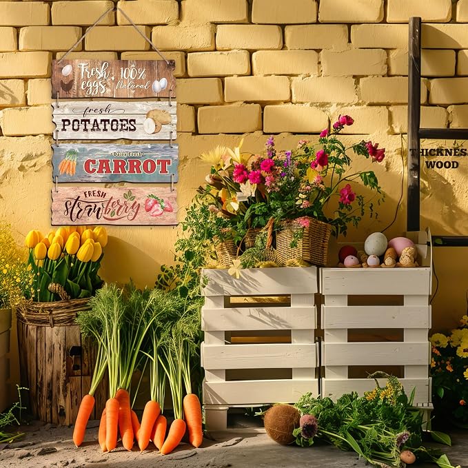 4 Pcs Wooden Signs For Farmers' Markets, Signs For Fresh Food In Farmers' Markets, Kitchen And Cafe Bar Decorations, Wall Decorations Artwork,Rustic Wooden Decorative Gifts-02 - Image 4