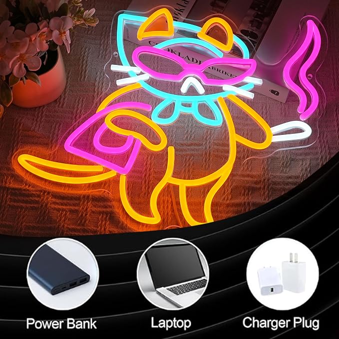 Lady Cat Neon Sign USB Powered Cool Glasses Cat LED Light Sign for Wall Decor Dimmable Fashion Kitty Neon Light for Bedroom Living Room Man Cave Bar Party Fashion Store Pet Shop - Image 3