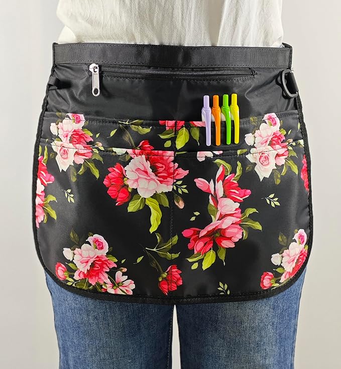 Waterproof Server Apron for Women with 5 Pockets,Quickly Put on and Take off Waitress Aprons,Work Apron for Bartender Barista