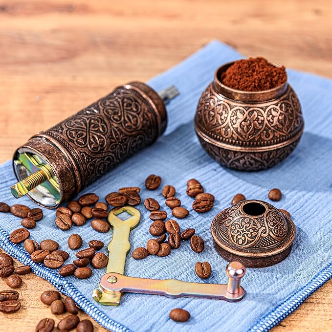 Decorative Handmade Coffee Grinder, Refillable Turkish Pepper Mill, Manual Coffee Mill with Handle, Coffee Grinder Metal with Hand Crank 18 cm-7.1 inch