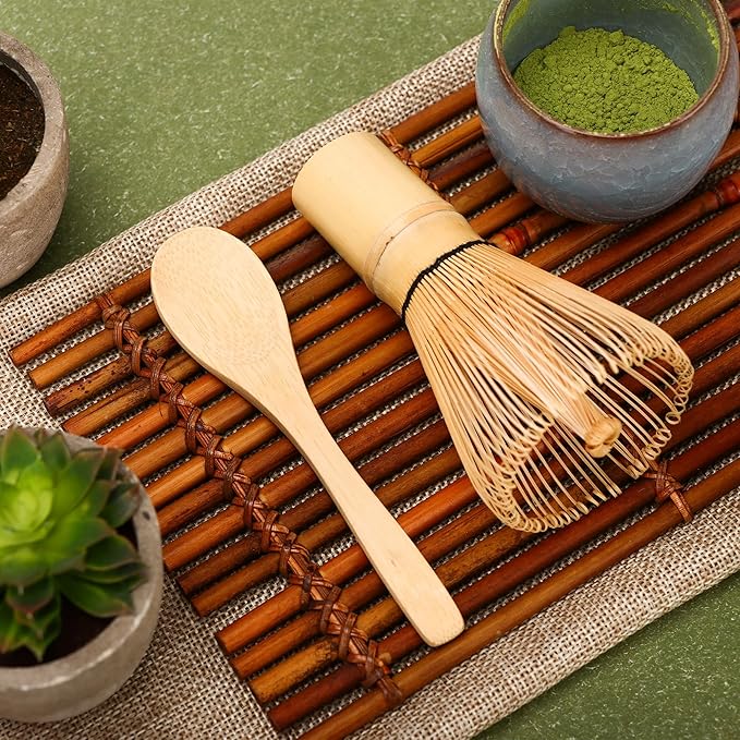 Handcrafted Traditional Matcha Whisk, Traditional Japanese Chasen Matcha Stirrer, spoon (2pcs)