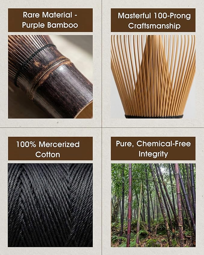 Matcha Whisk, 100-Prong Purple Bamboo Matcha Whisk (Chasen), Handcrafted Japanese Tea Whisk, Easy for Beginners