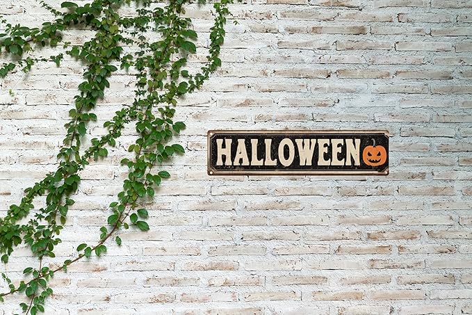 Vintage Tin Halloween Sign Retro Metal Pumpkinhead Signs For Home Decor Stylish Wall Art Plaques Gift For Home Bathroom Kitchen And Gothic Wall Decor In Every Room 4x16 In