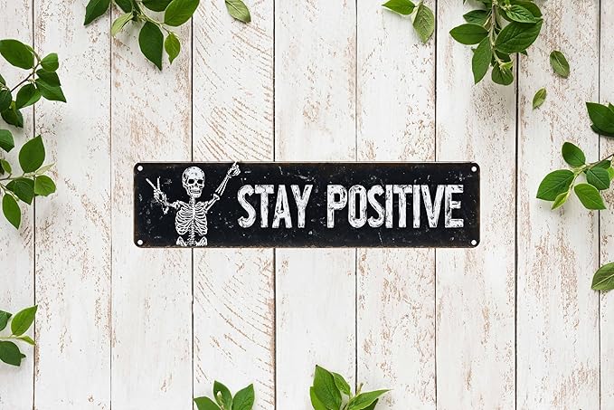 Stay Positive Metal Wall Sign 4x16in Boho Inspirational Plaque for Bedroom Office Living Room Nursery Home Decor