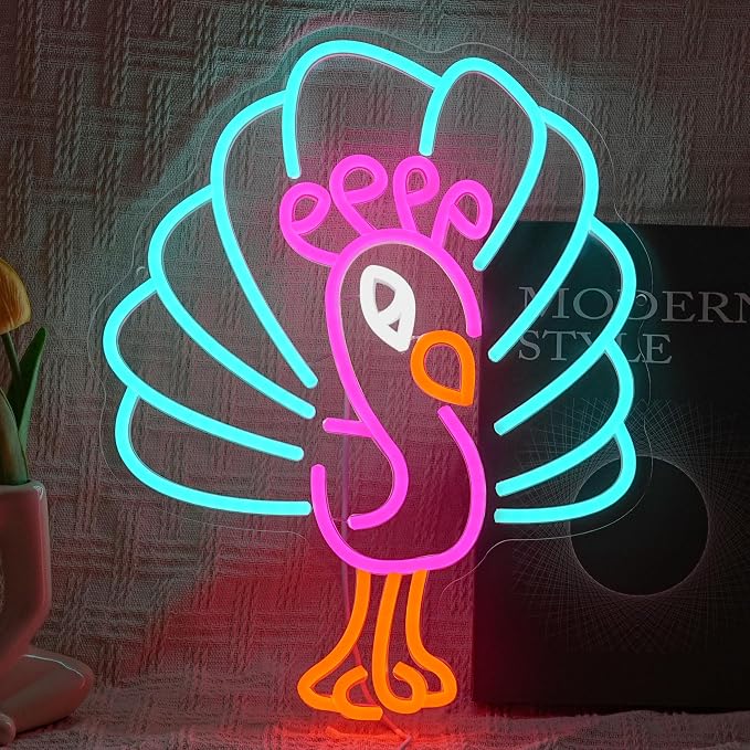 Peacock Neon Sign Dimmable Elegant Peacock Spreading Feathers Led Sign USB Powered Unique Bird Neon Light Sign for Bird Shop Bedroom Home Man Cave Beer Bar Cafe Party Art Wall Decor Boy Girl by BNEMCEZHLEDNEONSIGN
