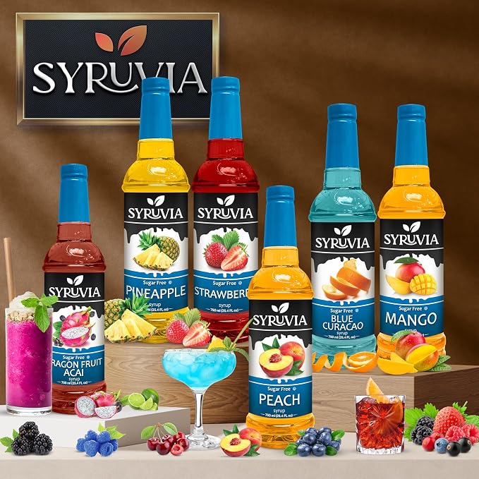 Syruvia Sugar-Free Peach Syrup, Flavored Syrup for Drinks, Cocktails, Lemonades, Iced Teas, and Desserts – 25.4 fl oz, With Pump - Image 7