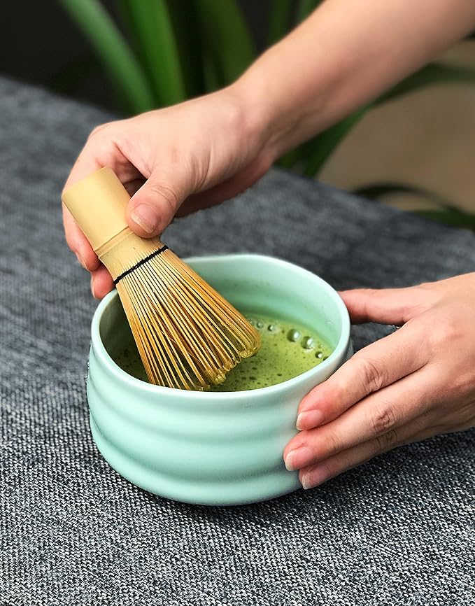 Ceramic Matcha Bowl, Handmade Japanese Green Tea Cup,Matcha Whisk Bowl For Ceremony Chawan 500ml 17oz (Light greenish blue)