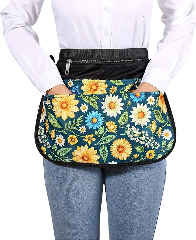 Waterproof Server Apron for Women with 5 Pockets,Quickly Put on and Take off Waitress Aprons,Work Apron for Bartender Barista