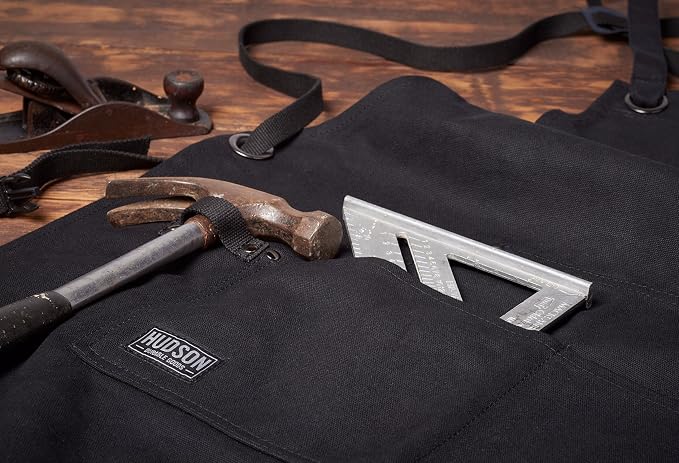 Hudson Durable Goods Deluxe Edition Waxed Canvas Tool Apron for Men and Women, Heavy Duty Work Apron with Front Pockets, Adjustable Padded Straps, Quick Release Buckle, Crossback - One Size, Black - Image 6