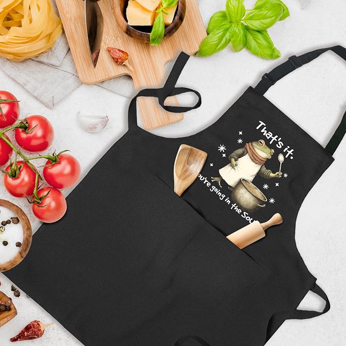 Humor Funny Frog Apron with Pockets, Gifts for Frog Lovers, You're Going in the Soup Sarcastic Animal Waterproof Adjustable Cooking Apron for Kitchen Dishwashing Grilling - Image 4