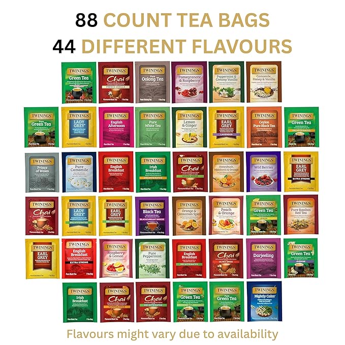 Twinings Tea Bag Sampler Assortment, Variety Pack (88 Count), 44 Unique Flavours for Tea Lovers: Women, Men, Couples, Family, Friends, Coworkers