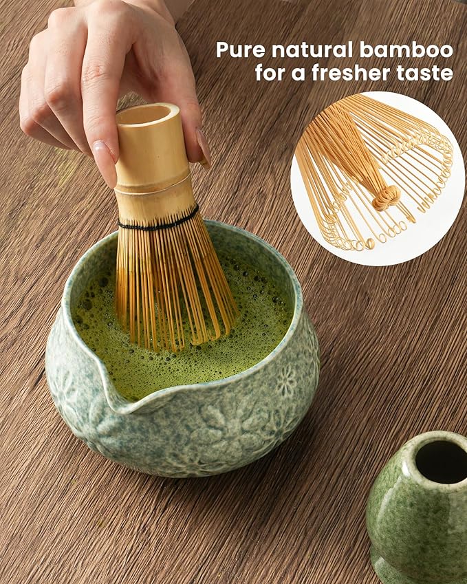 Matcha Whisk Set-7-Piece Ceramic Matcha Kit for Matcha Lovers,Includes 18 oz Matcha Bowl,Bamboo Matcha Whisk & Holder,Bamboo Scoop,Scoop Rest,Sifter,and Tea Towel(Blue)