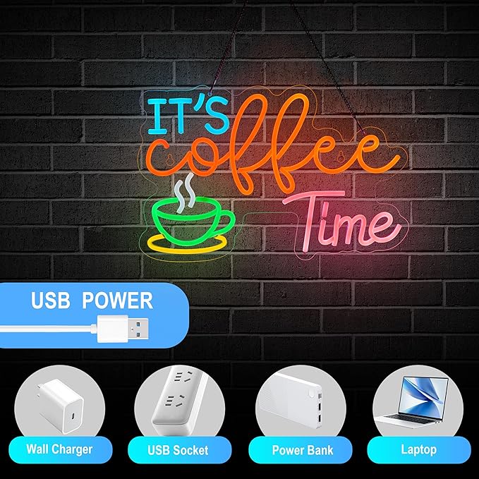 It's Coffee Time Neon Sign for Wall Décor Dimmable Coffee Station Farmhouse Bar Office Home Signs LED Neon Light USB Powered Art Decor