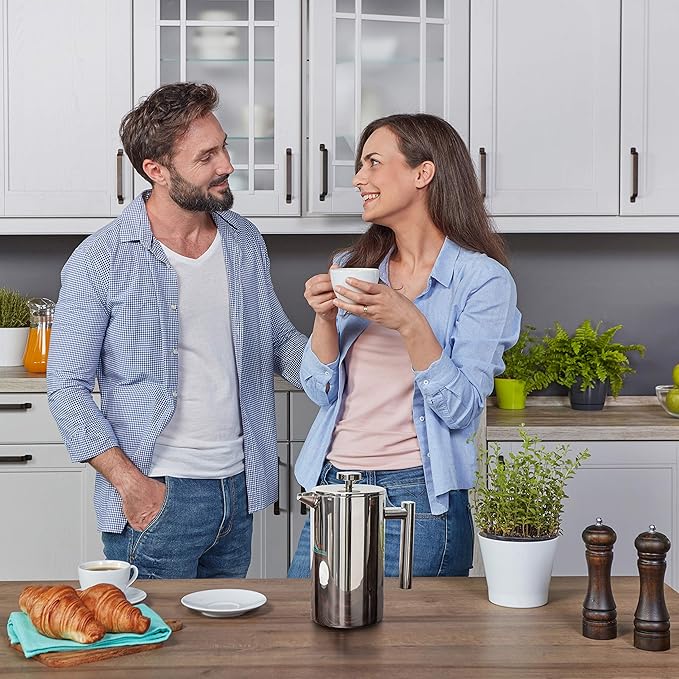 Mixpresso Stainless Steel French Press Coffee Maker 26 Oz 770 ml, Double Wall Insulated French Press Stainless Steel, Easy Clean Tea Brewer, Easy Press Durable Metal Coffee Press