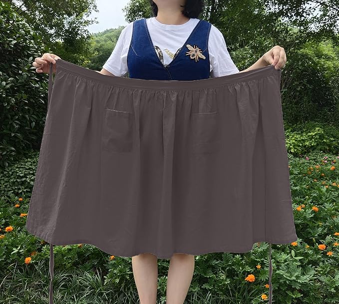 Unisex Chef Aprons White Retro Cotton Maid Short 2 Pockets Waist Waiter Waitress Half Apron - Image 2