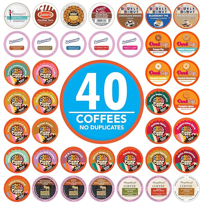 Crazy Cups Flavored Coffee Pods Variety Pack, Fully Compatible With All Keurig Flavored K Cups Brewers, Coffee Sampler, 40 Count